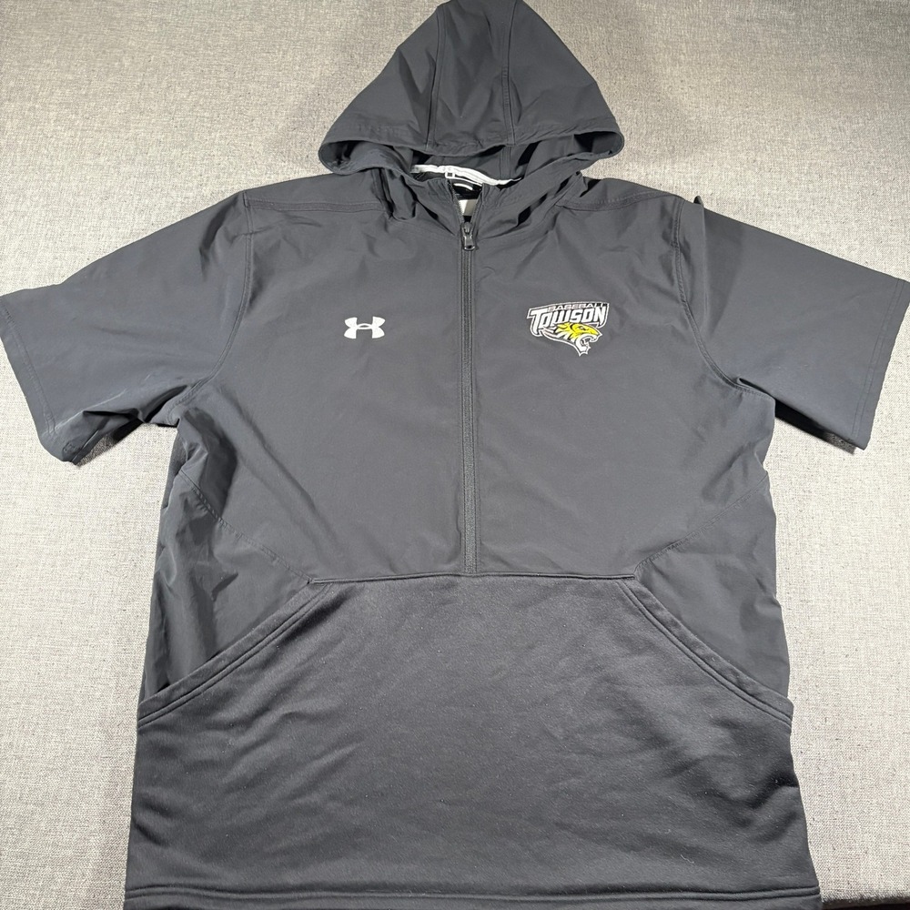 Under Armour Hoodie Mens XL Black Towson Baseball Short Sleeve 1/4 Zip Pullover